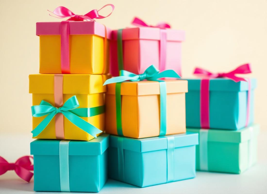 Colourful candle gift boxes with ribbons